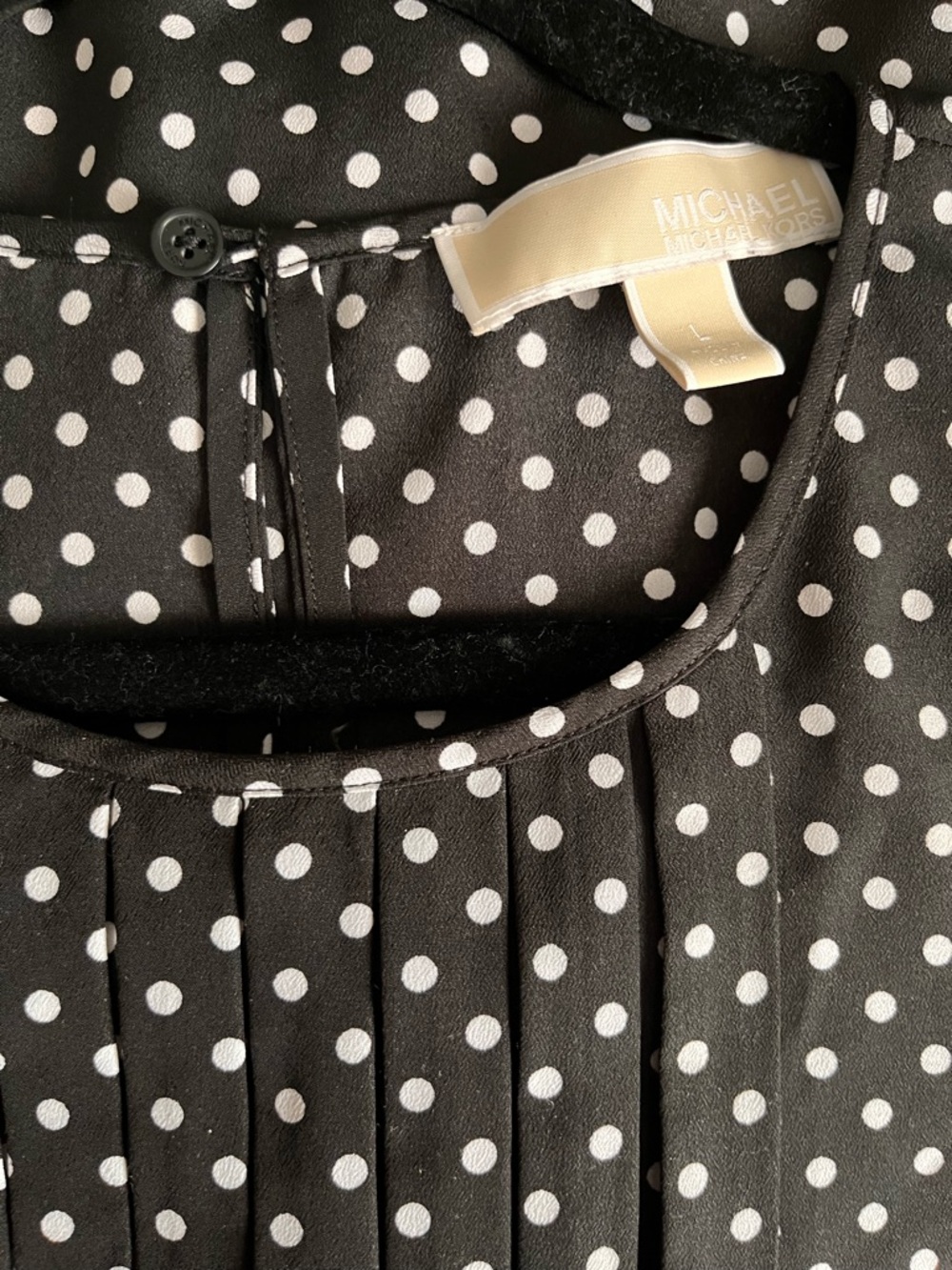 Michael Kors Black and White Polka Dot Pleated Sleeveless Camisole - Picture 3 of 6
